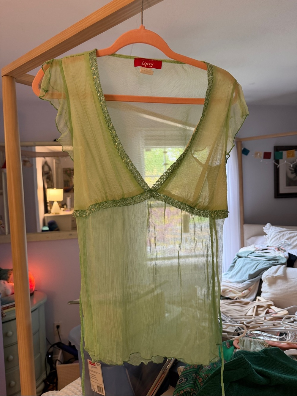 Lipsy Sheer V-Neck Lime Green sheer Top